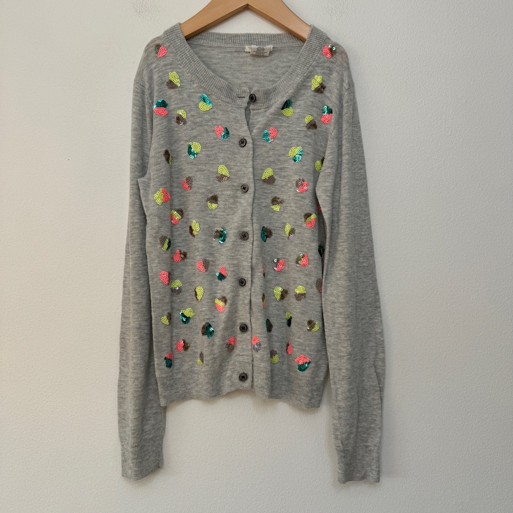 Crewcuts Grey Cardigan with Heart Shape Sequins Girls Sweater size 12